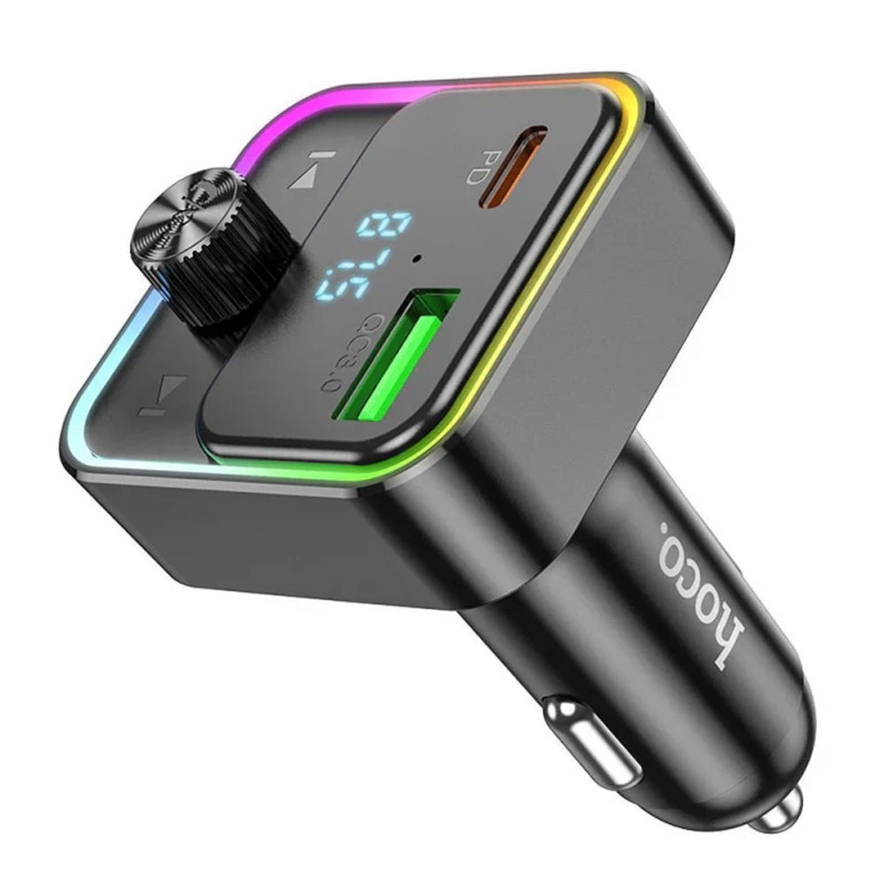 (48 W) Adaptateur de chargeur de voiture à charge rapide à deux ports USB-C et QC3.0 USB-A Transmetteur radio FM Bluetooth pour musique (48 W) Adaptateur de chargeur de voiture à charge rapide à deux ports USB-C et QC3.0 USB-A Transmetteur radio FM Bluetooth pour musique